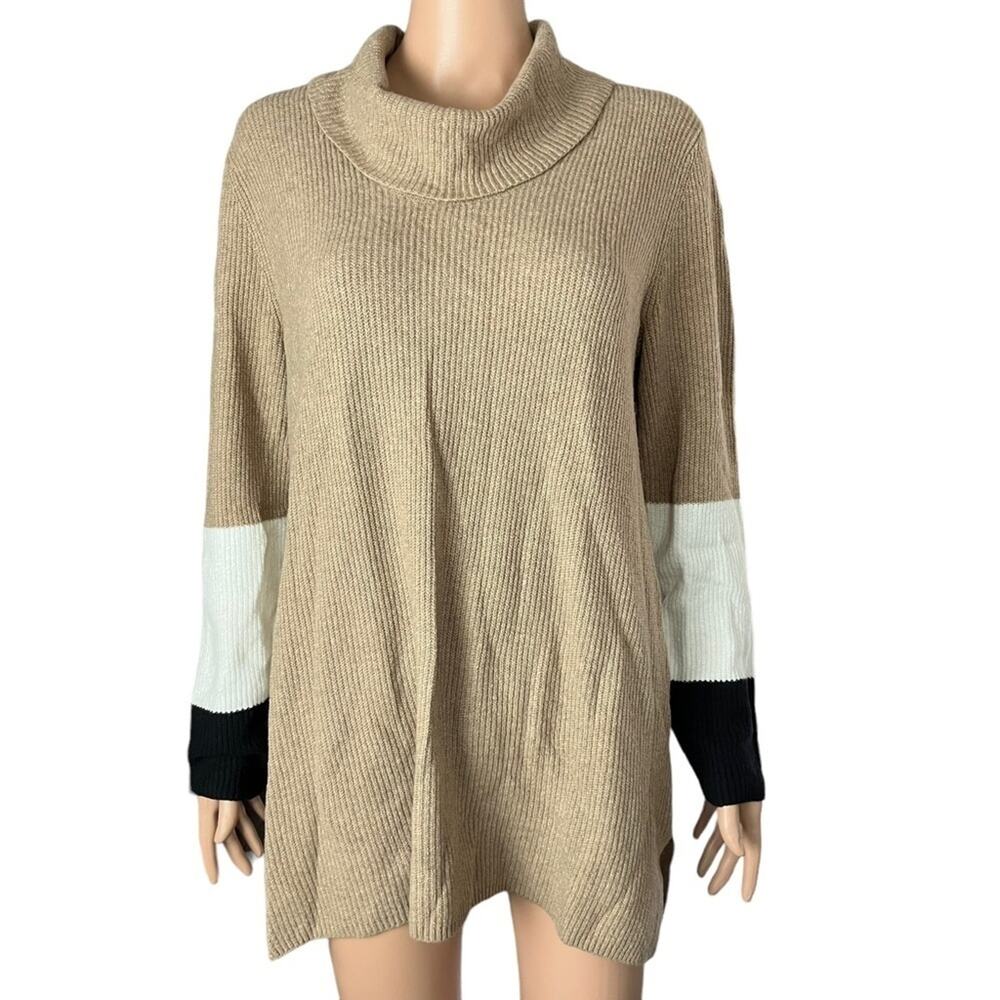 J. Jill Cowl Neck Color Block Sweater Med Lagenlook Preppy Mature Oversized